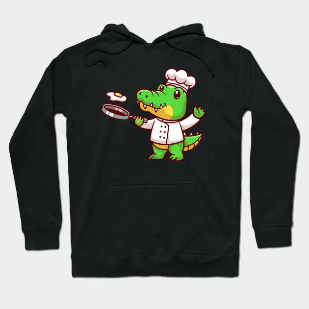 Cute Crocodile Chef Cooking Egg Cartoon Hoodie by Catalyst Labs